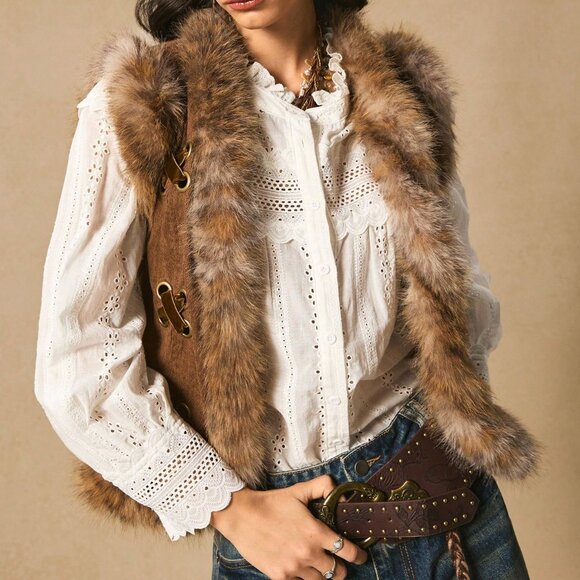 Brown Casual Women's Nomad Style Sleeveless Jacket Vest - Picture 1 of 9